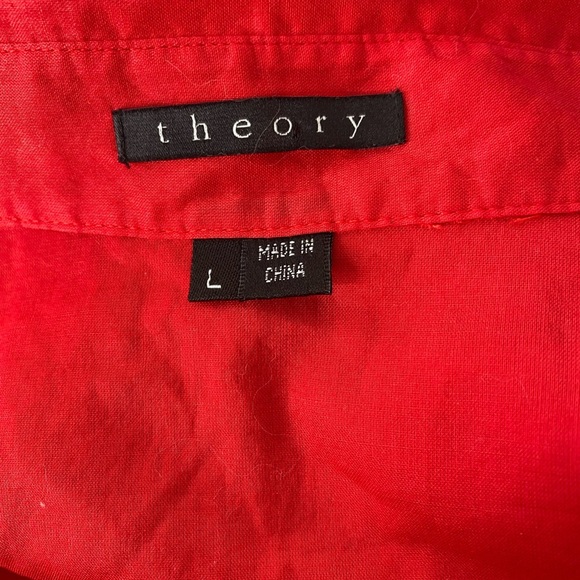 THEORY L Vibrant Sheer Red Button-Up Shirt - Picture 2 of 13